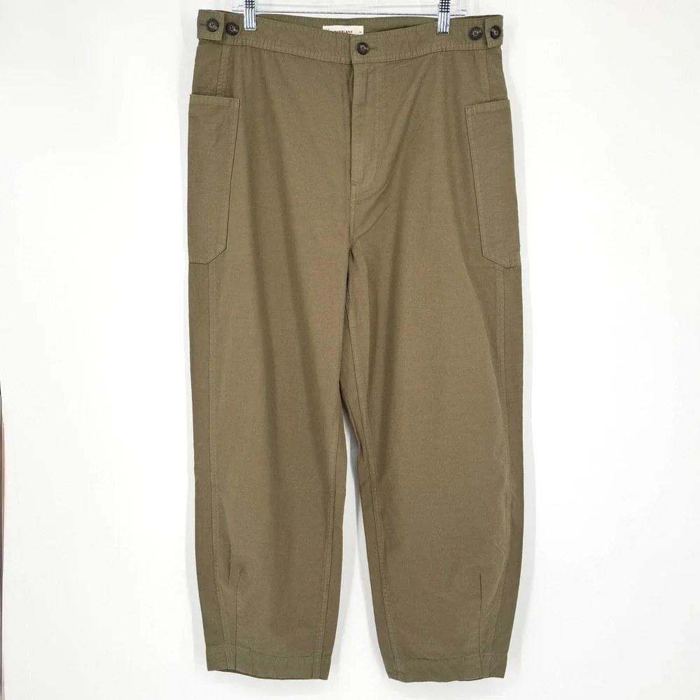 Everlane Fatigue Barrel Pants Green Organic Cotton Linen High Rise Trousers 14